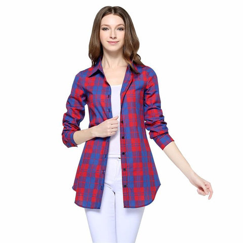 New European Style Plaid Long Sleeve Blouse