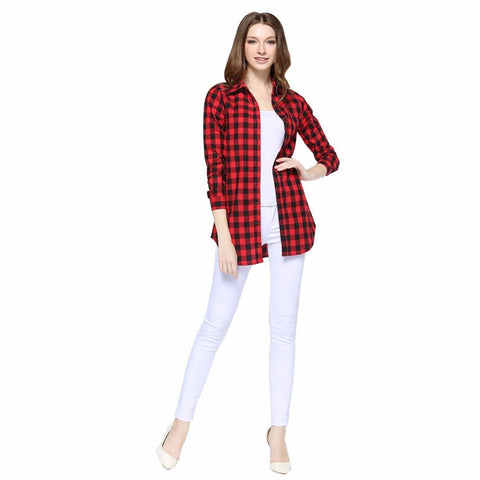 New European Style Plaid Long Sleeve Blouse