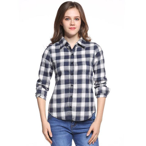 New European Style Plaid Long Sleeve Blouse