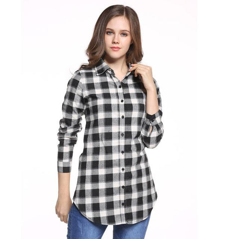 New European Style Plaid Long Sleeve Blouse