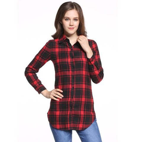New European Style Plaid Long Sleeve Blouse