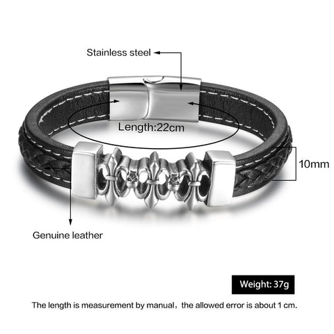 Casual String Leather Stainless Steel Men's Bracelet