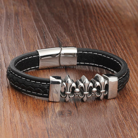 Casual String Leather Stainless Steel Men's Bracelet