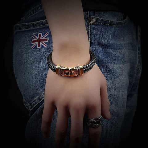 Stylish Men's Gold bracelet with Leather