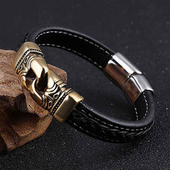 Stylish Men's Gold bracelet with Leather Stylish Men's Gold bracelet with Leather