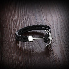 Genuine Leather Anchor Style Stainless Steel Bracelet Genuine Leather Anchor Style Stainless Steel Bracelet
