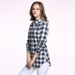 New European Style Plaid Long Sleeve Blouse