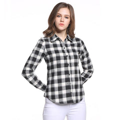 New European Style Plaid Long Sleeve Blouse