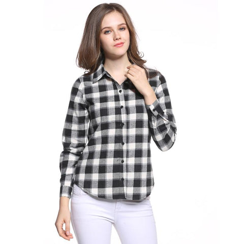 New European Style Plaid Long Sleeve Blouse