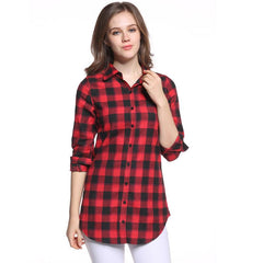 New European Style Plaid Long Sleeve Blouse