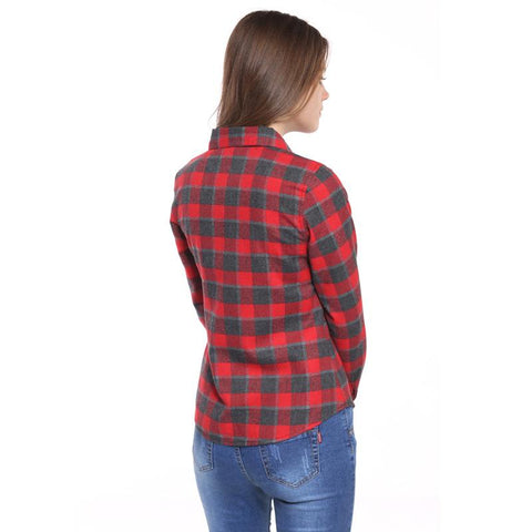 New European Style Plaid Long Sleeve Blouse