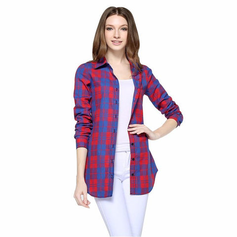 New European Style Plaid Long Sleeve Blouse