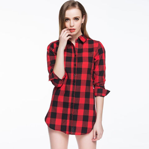 New European Style Plaid Long Sleeve Blouse