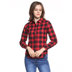 New European Style Plaid Long Sleeve Blouse