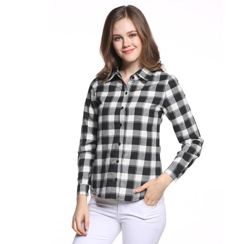 New European Style Plaid Long Sleeve Blouse