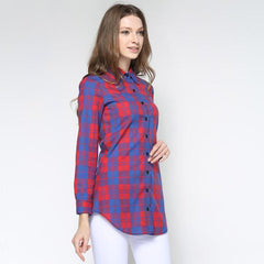New European Style Plaid Long Sleeve Blouse