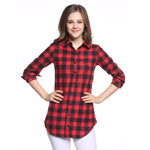 New European Style Plaid Long Sleeve Blouse