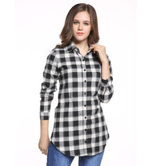 New European Style Plaid Long Sleeve Blouse