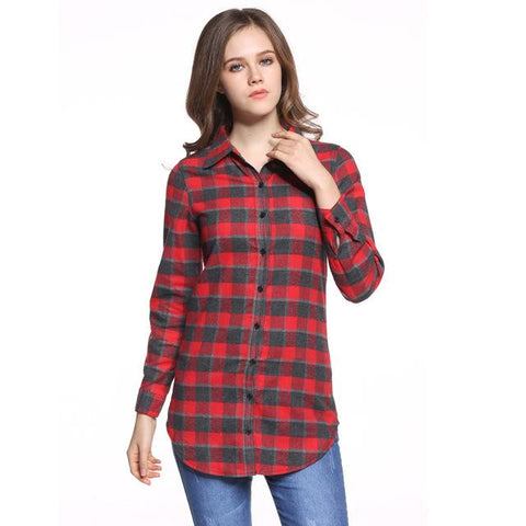 New European Style Plaid Long Sleeve Blouse