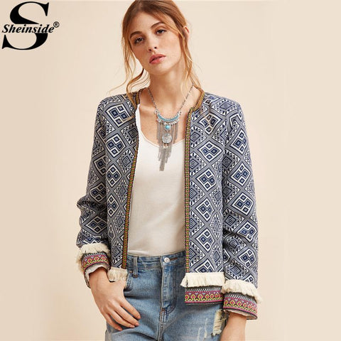 Traditional Sheinside Tribal Elegant Embroidered Autumn Jacket