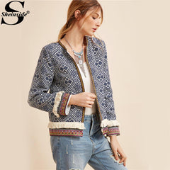 Traditional Sheinside Tribal Elegant Embroidered Autumn Jacket