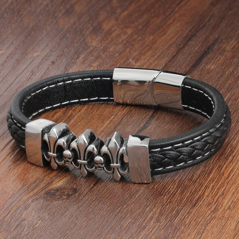 Casual String Leather Stainless Steel Men's Bracelet