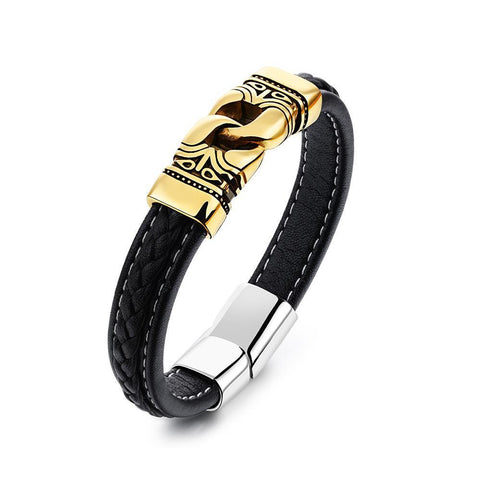 Stylish Men's Gold bracelet with Leather