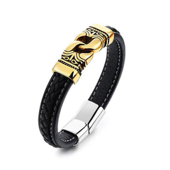 Stylish Men's Gold bracelet with Leather