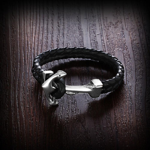 Genuine Leather Anchor Style Stainless Steel Bracelet