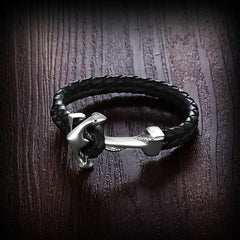 Genuine Leather Anchor Style Stainless Steel Bracelet