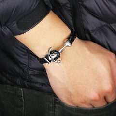 Genuine Leather Anchor Style Stainless Steel Bracelet